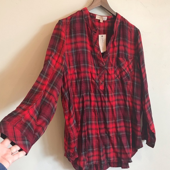 PHILOSOPHY Tartan Plaid Long Sleeve Tunic Top - Picture 2 of 7